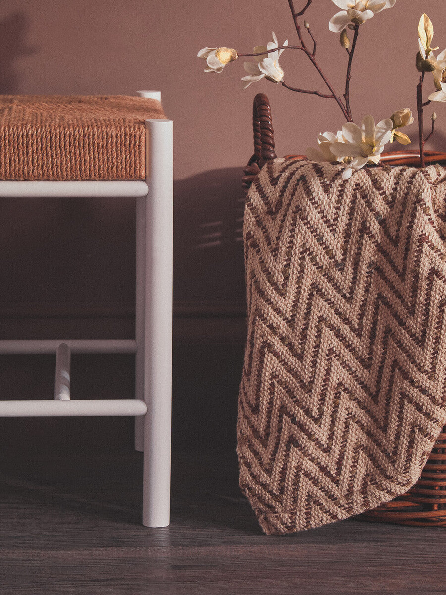 Natural Rope and White Wood Stool