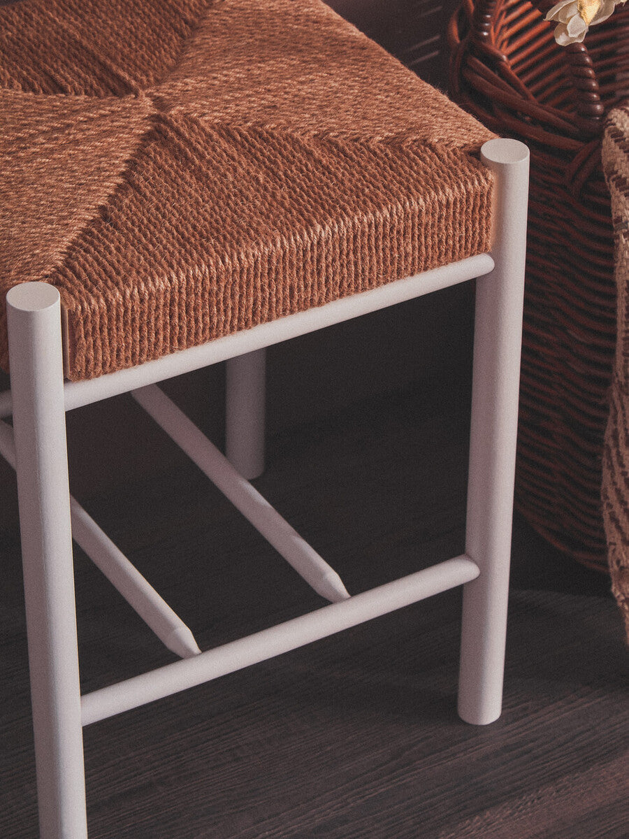Natural Rope and White Wood Stool