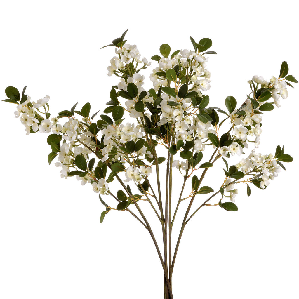 Lifelike white mock orange blossom spray with realistic petals and leaves for home decor by sostter at brixbailey.com