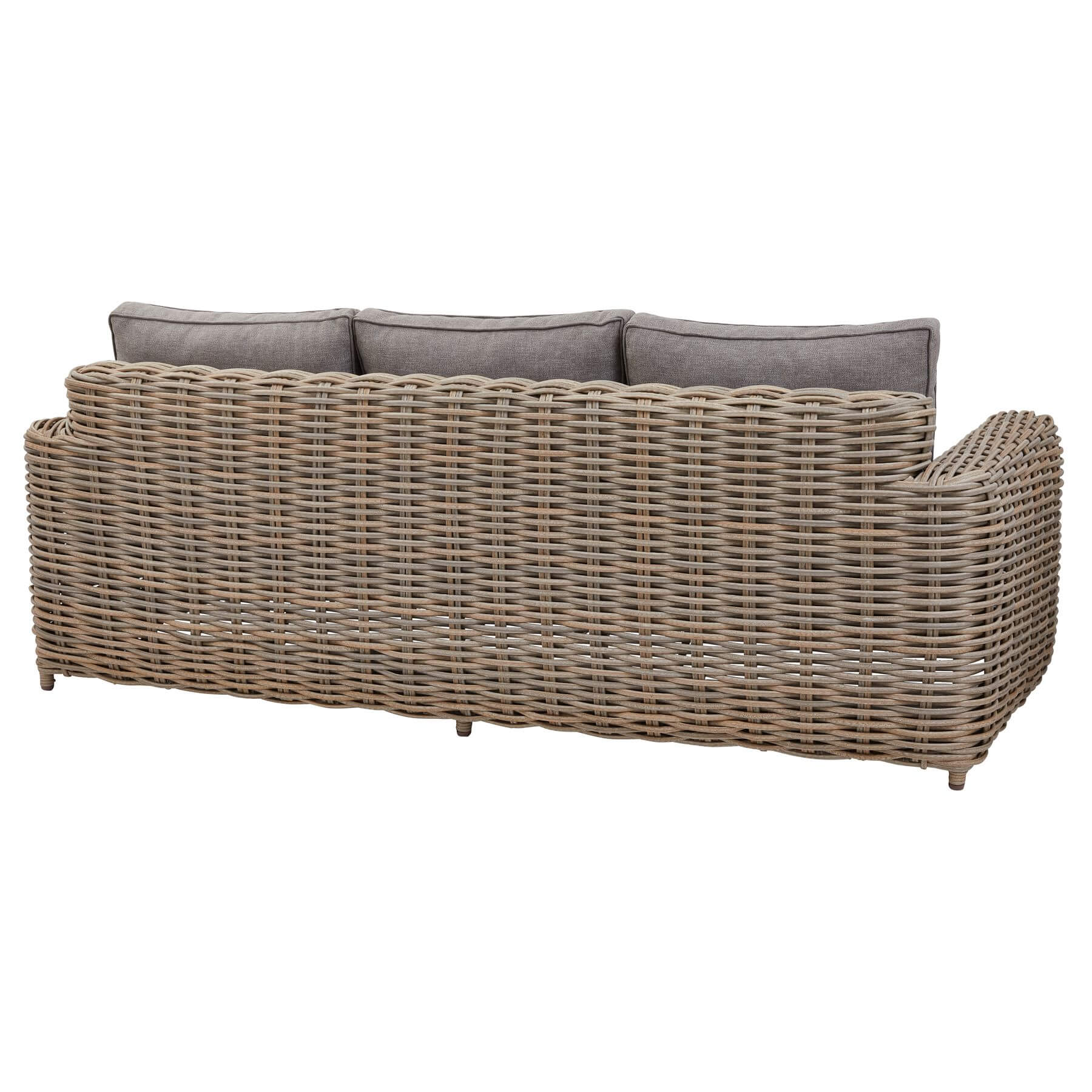 Premium beige outdoor wicker set with coffee table and Olefin cushions on patio by Sostter at brixbailey.com