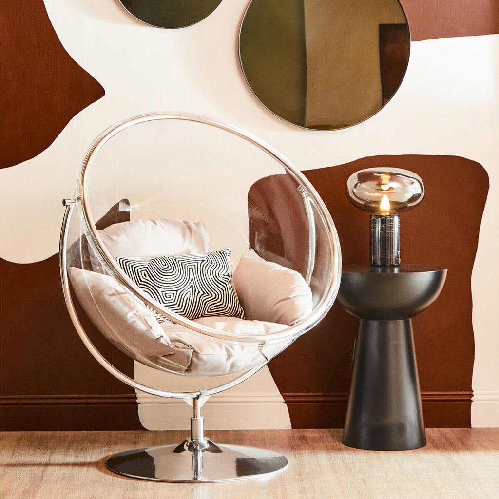Clear Swing Chair with Grey Cushions