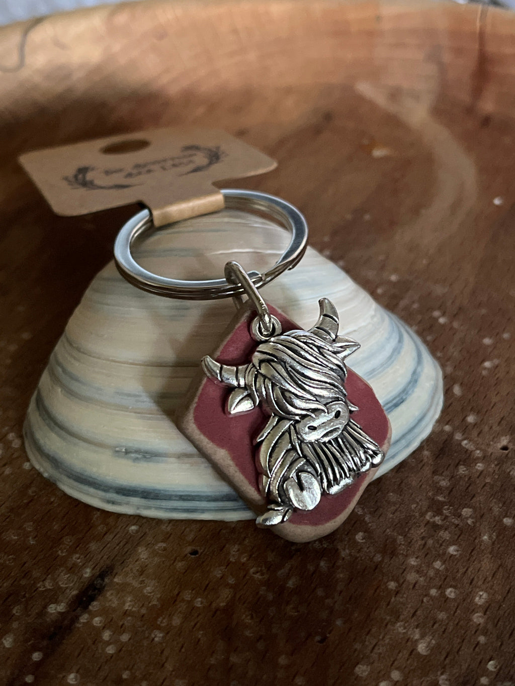 Scottish Highland Cow Seaglass Keyring