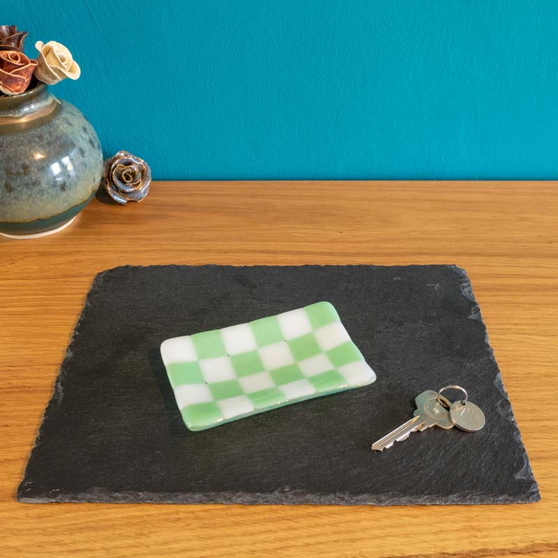 Handcrafted Chequered Glass Tray in White and Colour