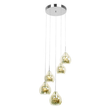 Smoked Glass Chrome 5 Pendant Light