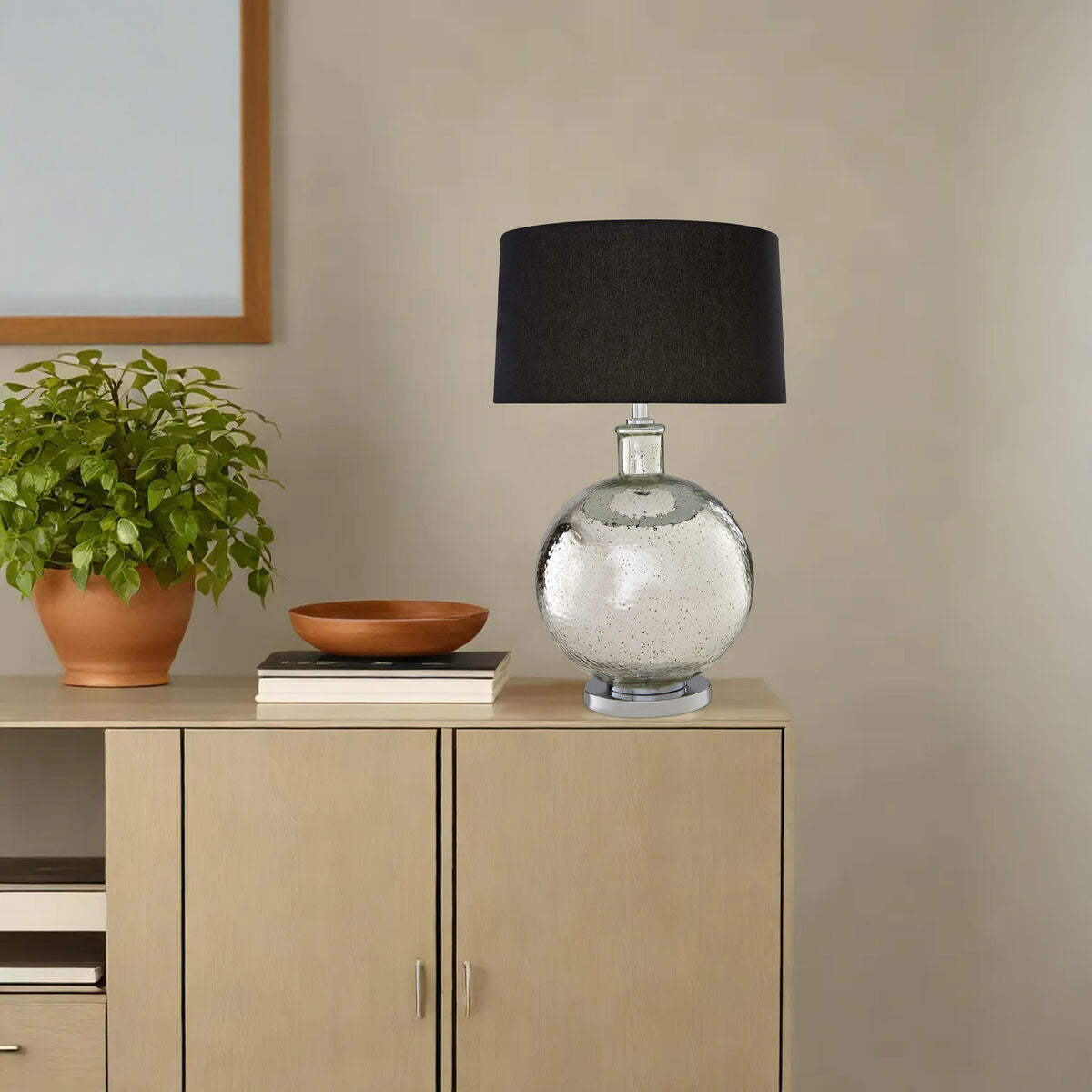 Glass Table Lamp with Black Shade