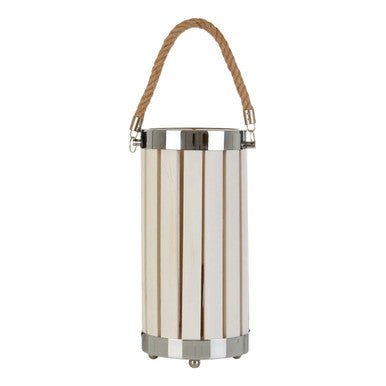 White Wood Table Lamp with Rope Handle