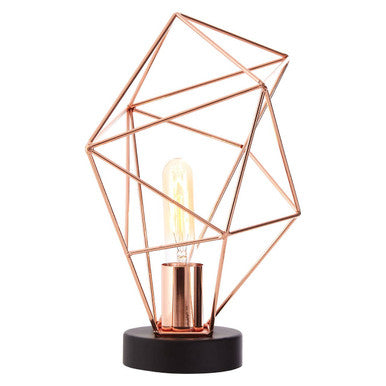 Copper Finish Geometric Table Lamp with Matte Black Base