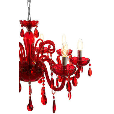 8 Bulb Red Crystal Glass Chandelier with Chrome Finish