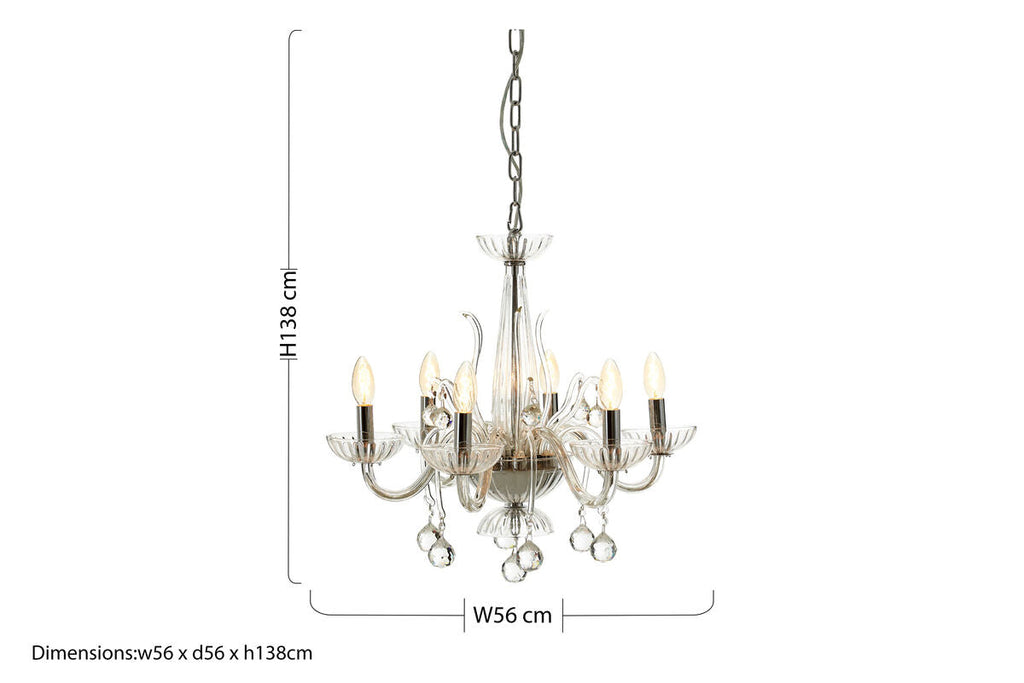 6 Bulb Clear Crystal Chandelier