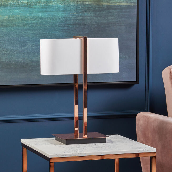 Copper Finish Table Lamp with White Linen Shade