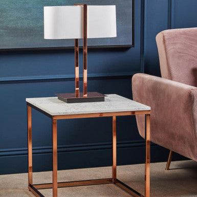 Copper Finish Table Lamp with White Linen Shade