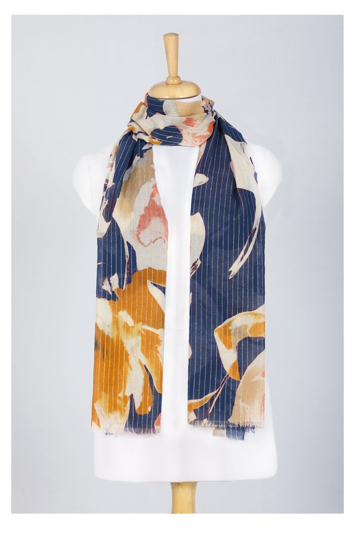 Midnight Bloom Cotton Scarf Navy