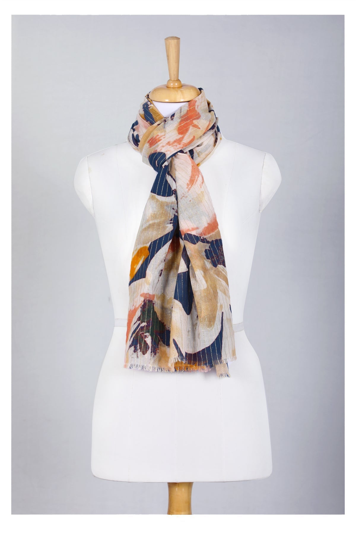Midnight Bloom Cotton Scarf Navy