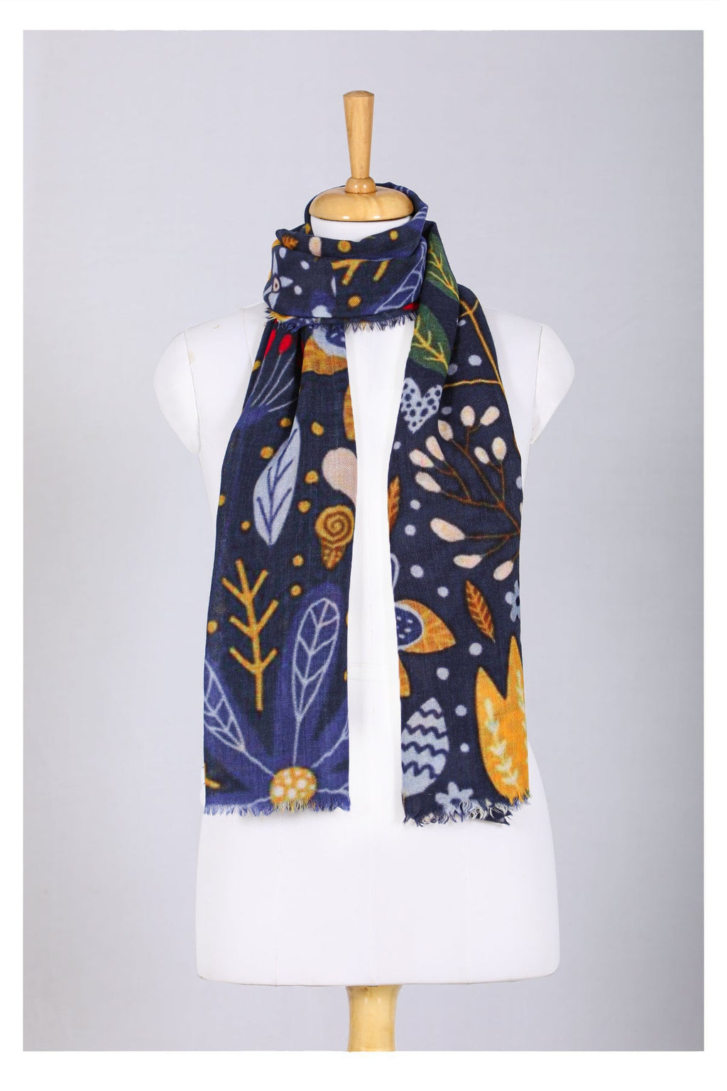 Enchanted Forest Wool Scarf in Navy