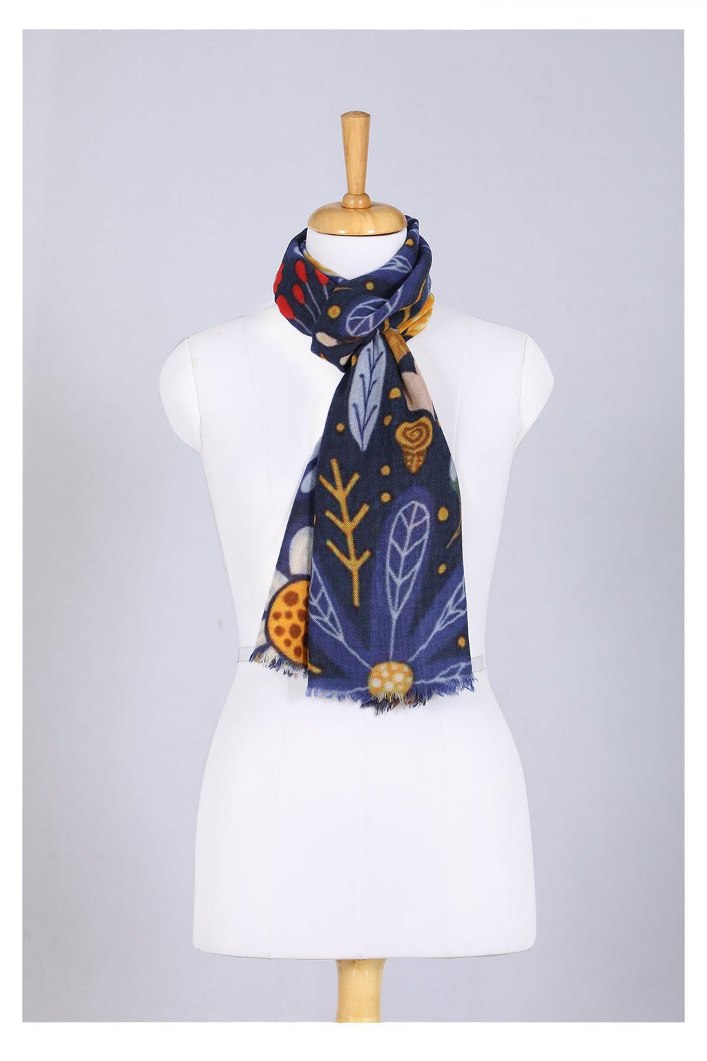 Enchanted Forest Wool Scarf in Navy
