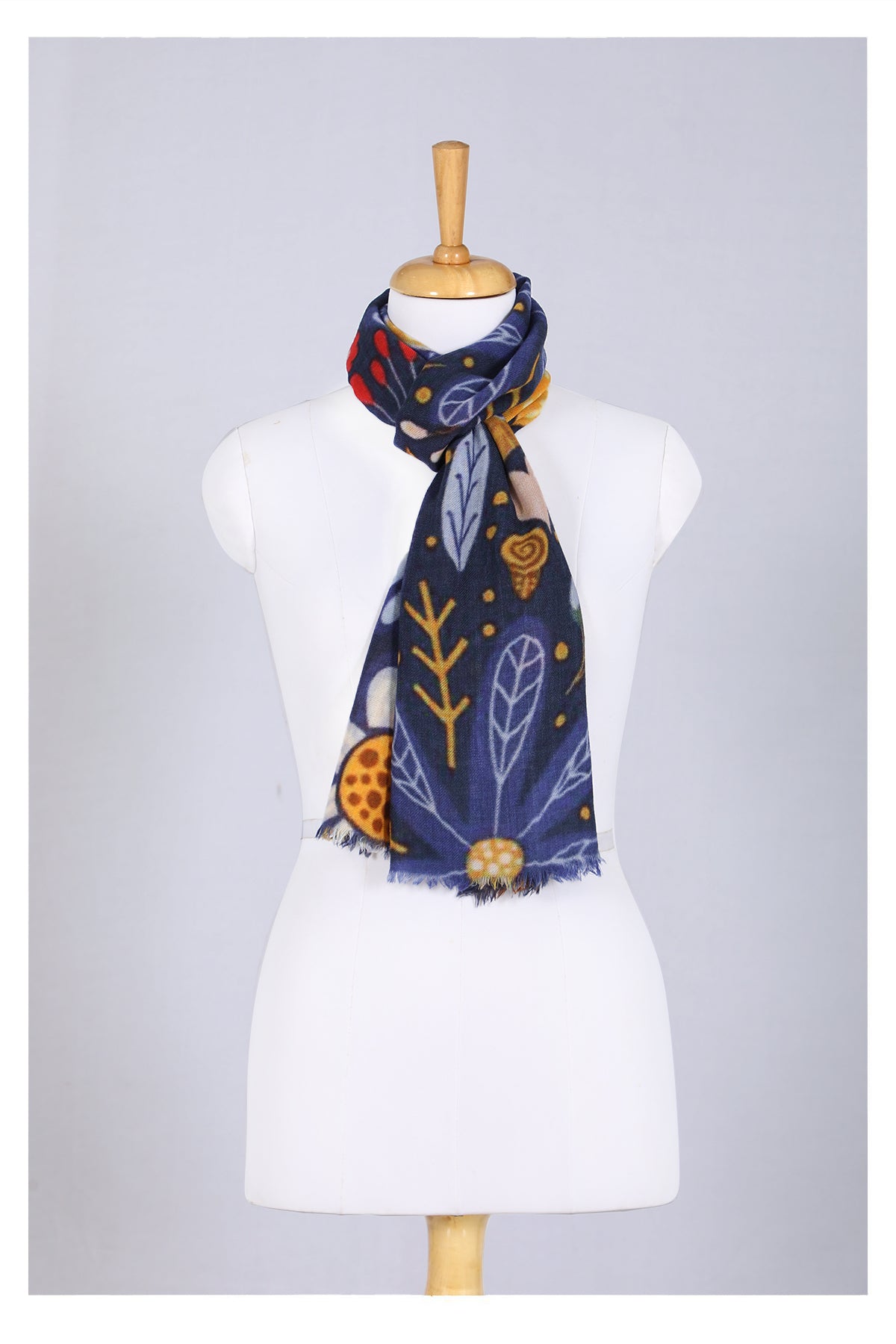 Enchanted Forest Wool Scarf in Navy