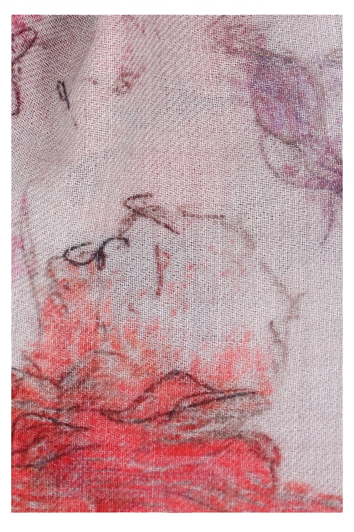 Floral Elegance Wool Scarf in Off White and Red