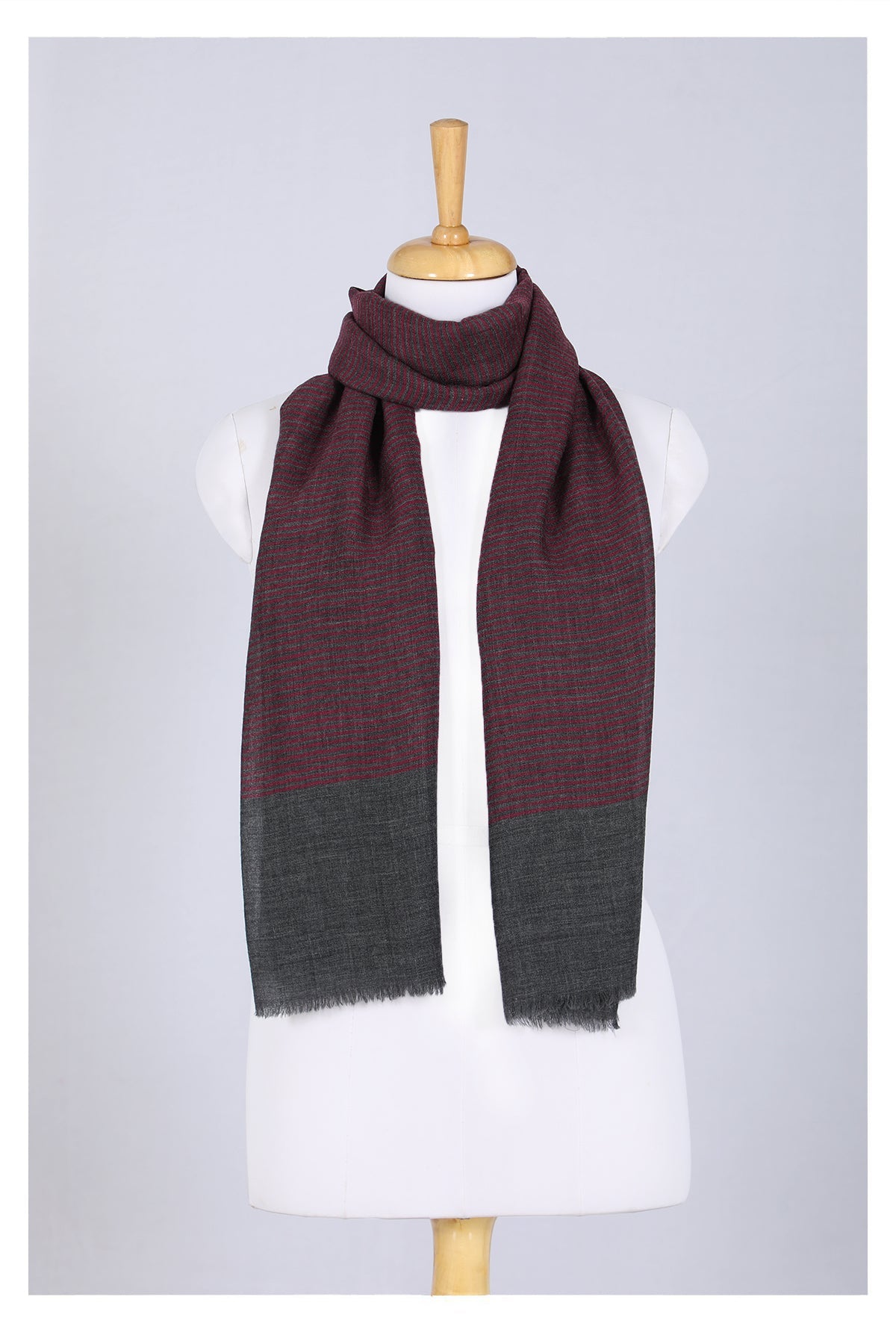 Twilight Stripes Wool Scarf in Grey and Maroon