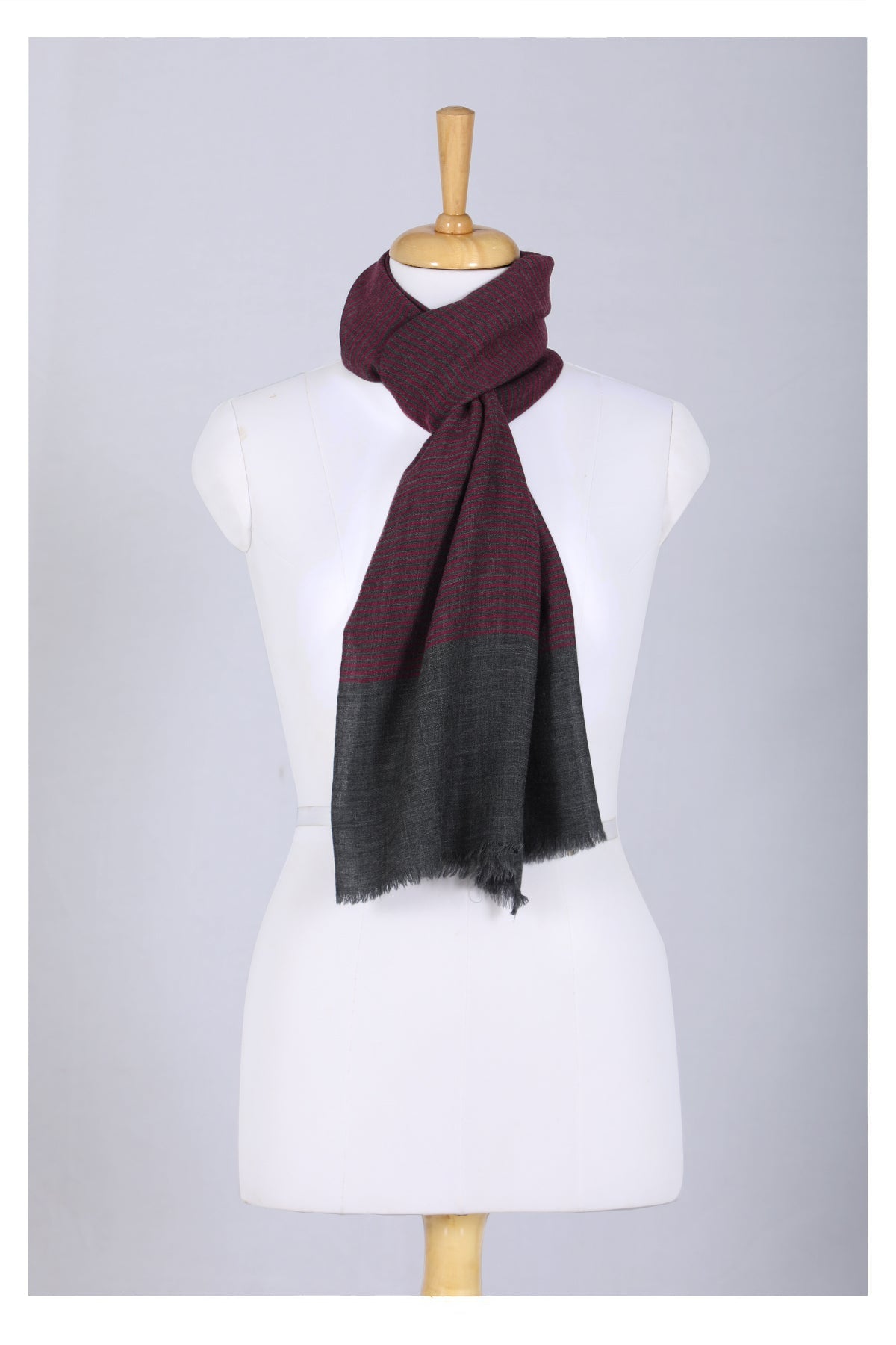 Twilight Stripes Wool Scarf in Grey and Maroon