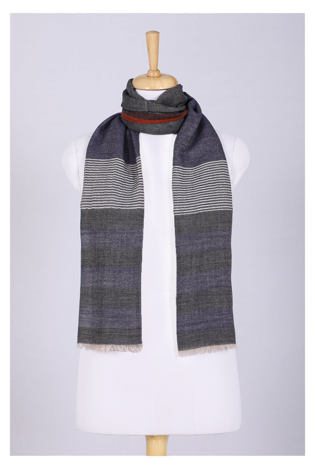 Celestial Glow Stripes Wool Scarf in Grey Blue