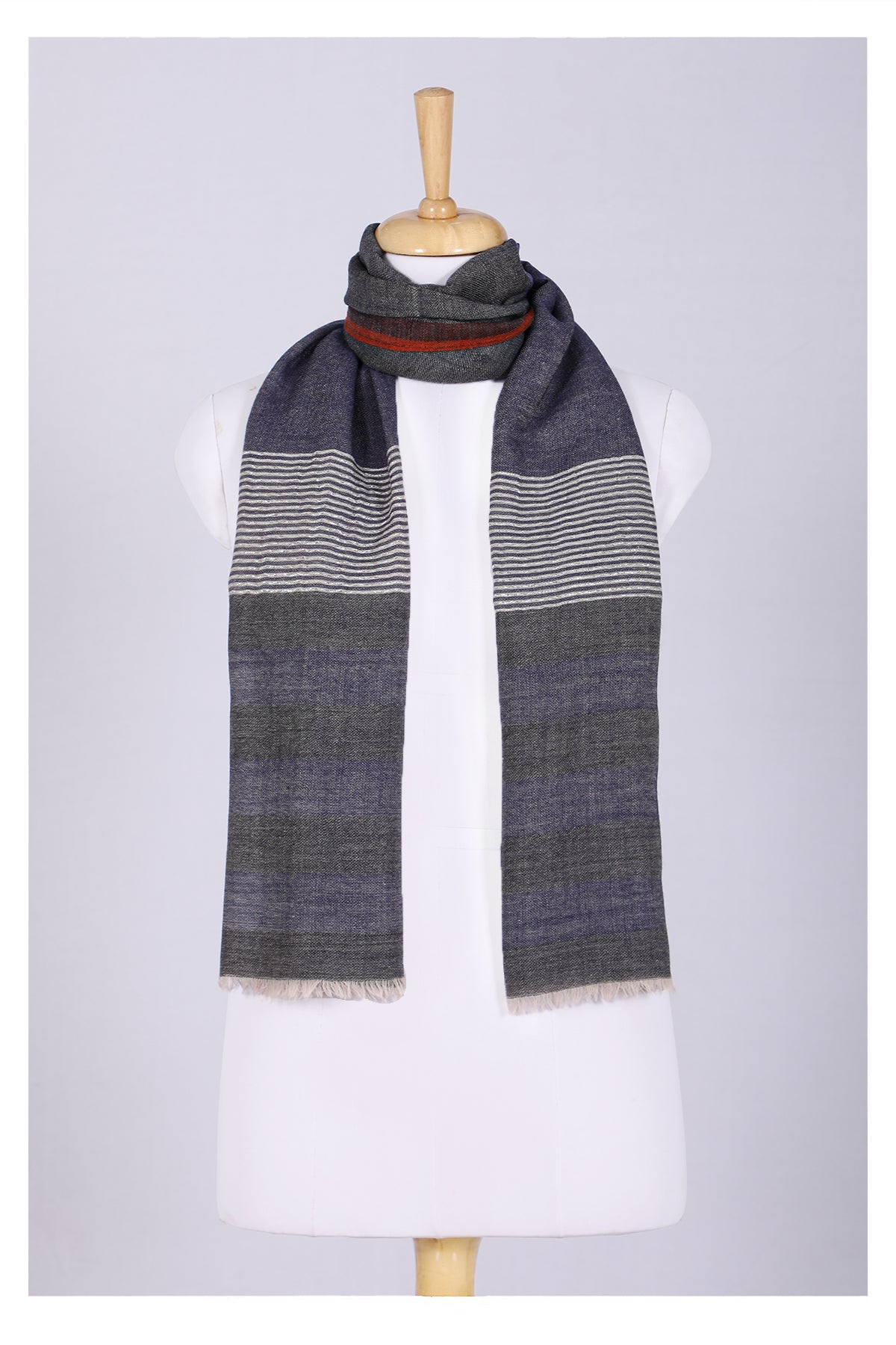 Celestial Glow Stripes Wool Scarf in Grey Blue