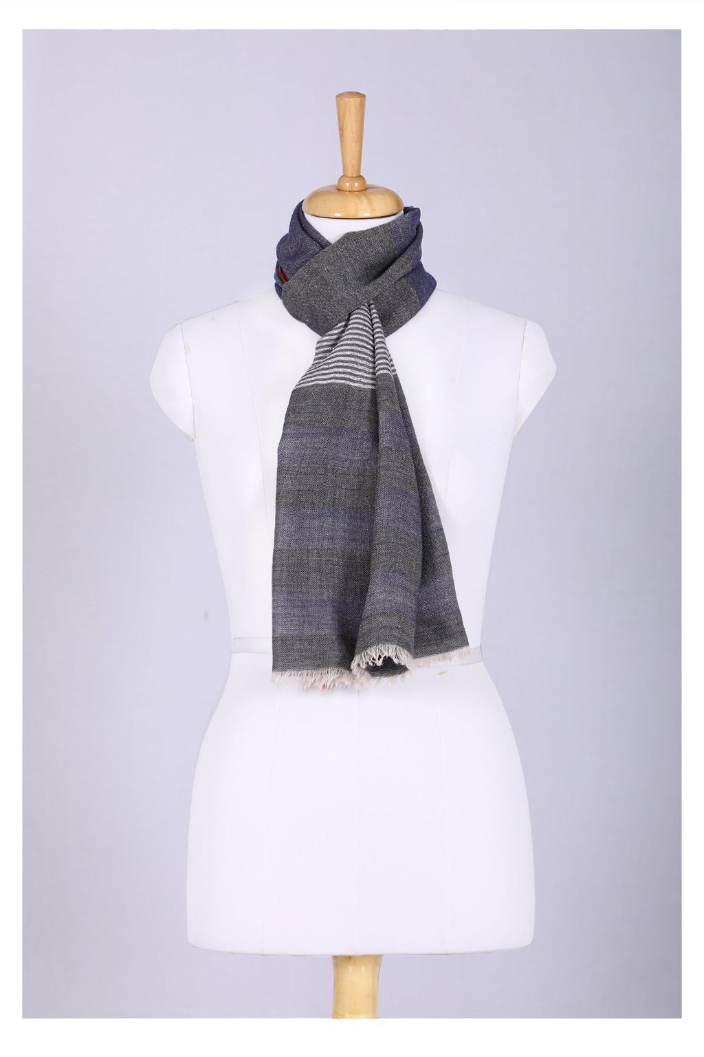 Celestial Glow Stripes Wool Scarf in Grey Blue