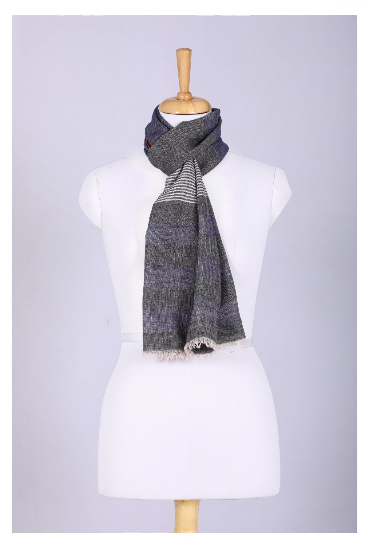 Celestial Glow Stripes Wool Scarf in Grey Blue