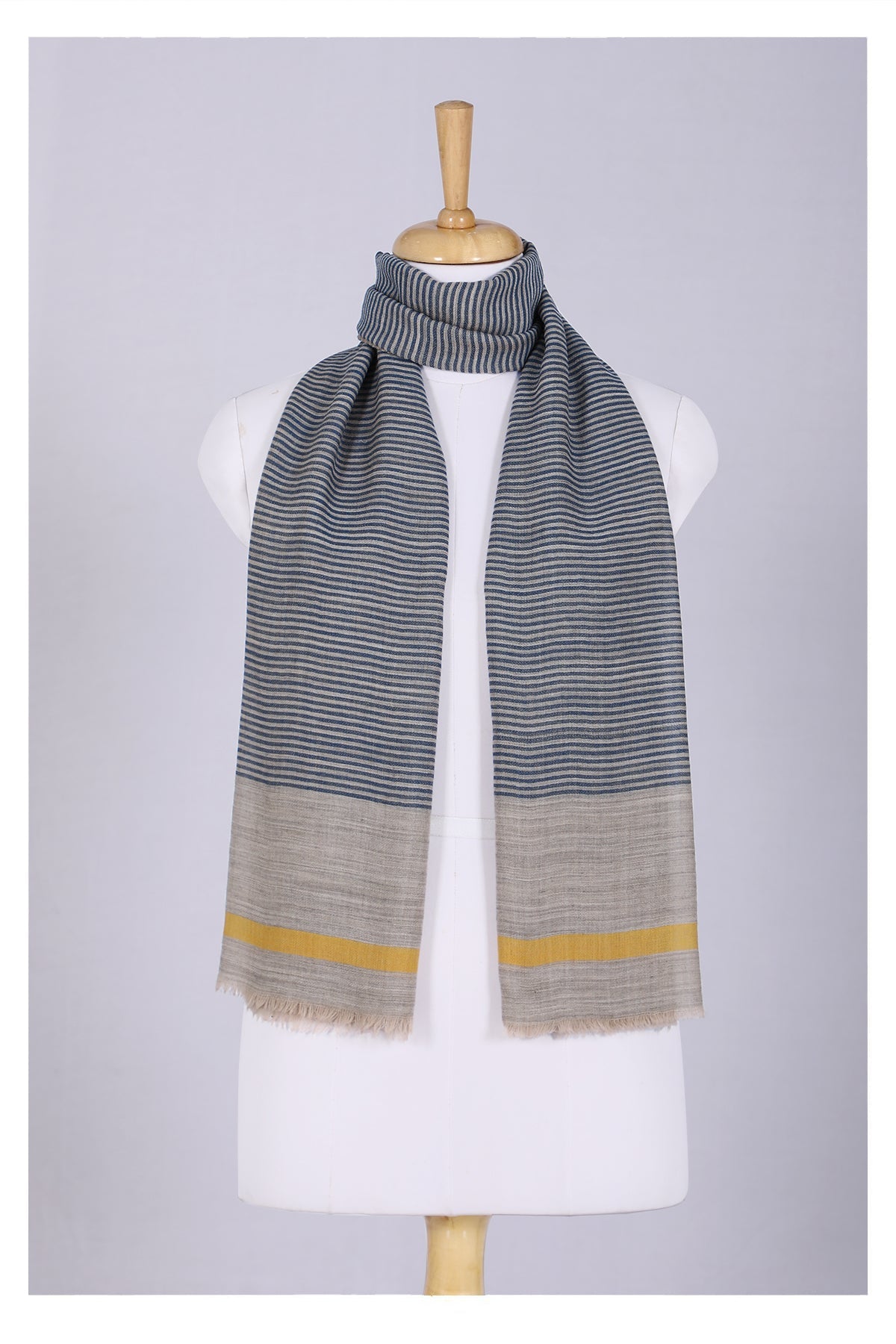 Serene Stride Stripes Wool Scarf in Beige Blue