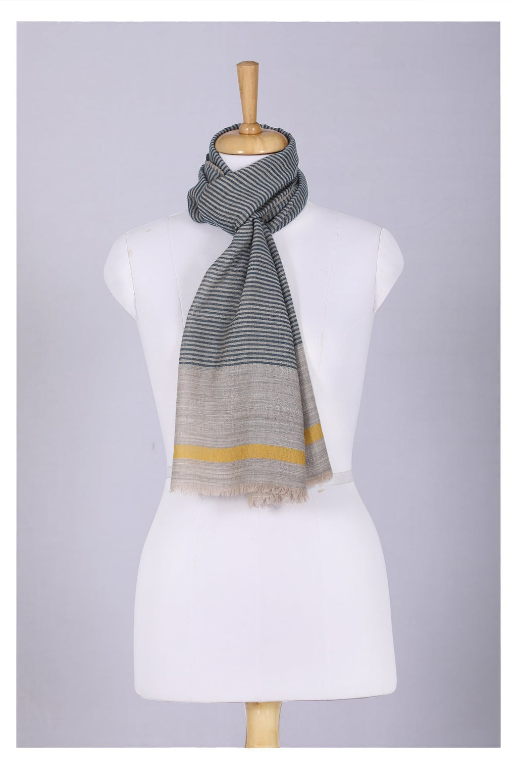 Serene Stride Stripes Wool Scarf in Beige Blue