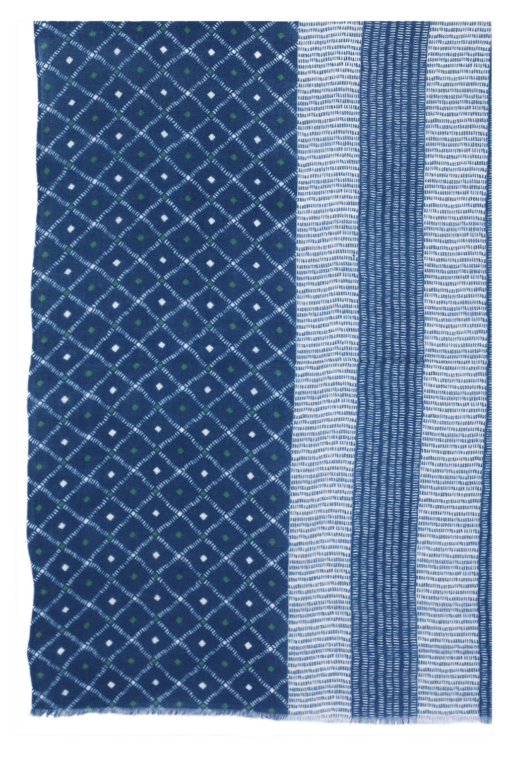 Indigo Wool Scarf with Geometric Pattern