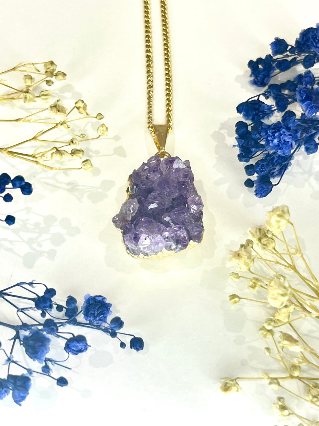 Gold Plated Amethyst Cluster Necklace
