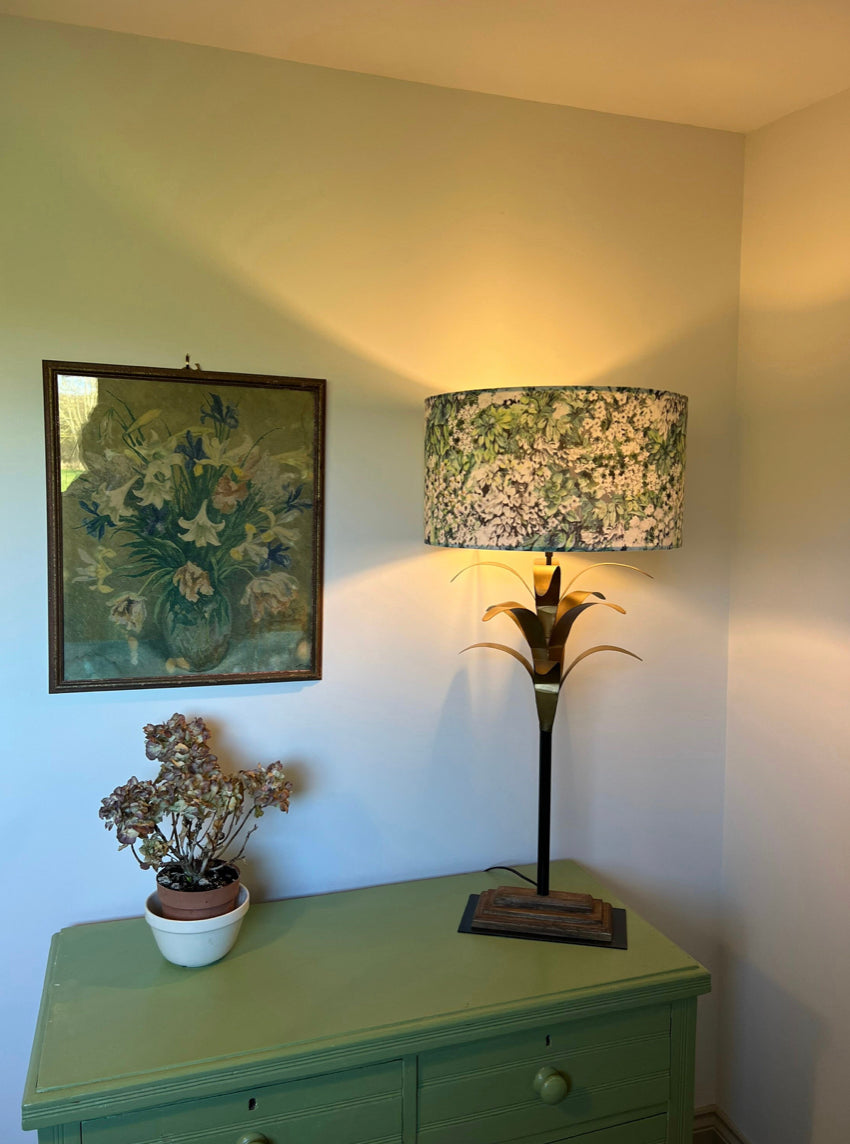 White flowers velvet drum lampshade/ ceiling shade with a white lining