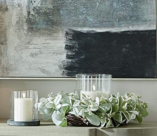 Handcrafted winter wreath with lamb's ear and wax flowers in crisp white and green, 45cm diameter, for seasonal door decor. by sostter at brixbailey.com