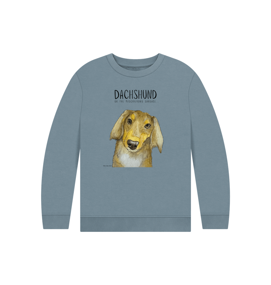 Snuggly Long Haired Sausage Dog Kids Sweatshirt