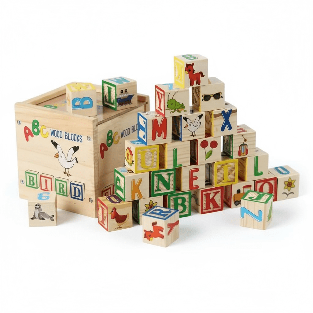27 Piece Wooden ABC Blocks with Storage Box