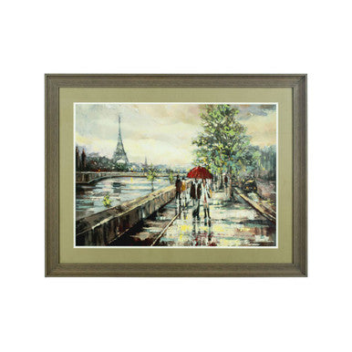 Paris Wall Art Print with Red Umbrella and River Scene