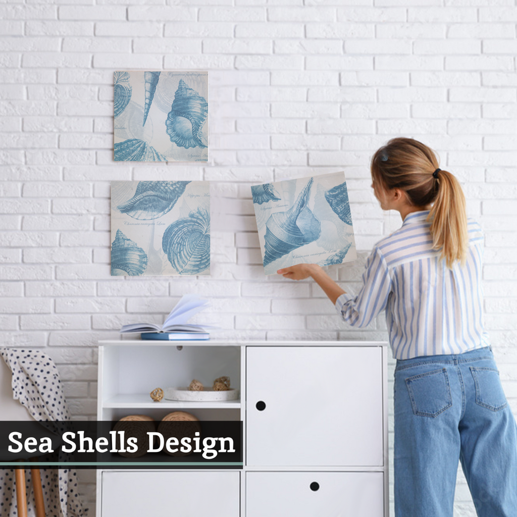 Set of Three Blue Shell Wall Plaques in Cream