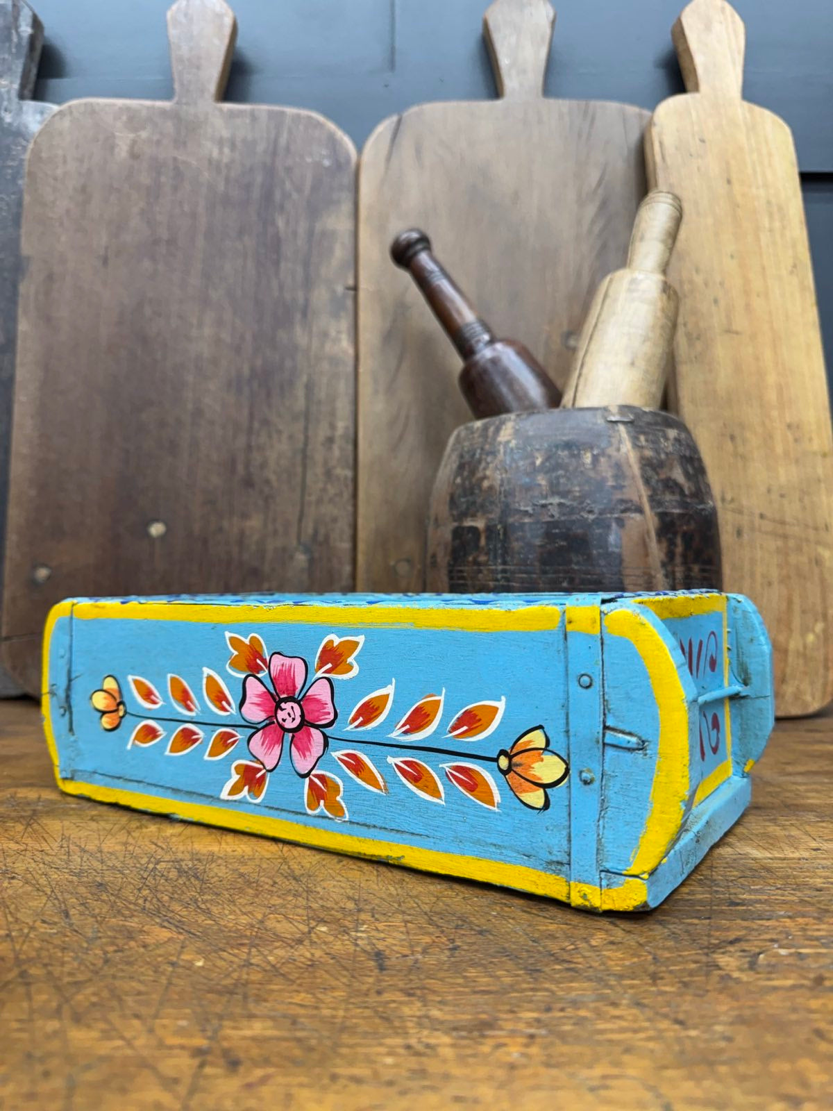 Blue Wooden Painted Brick Mould Planter and Storage Box