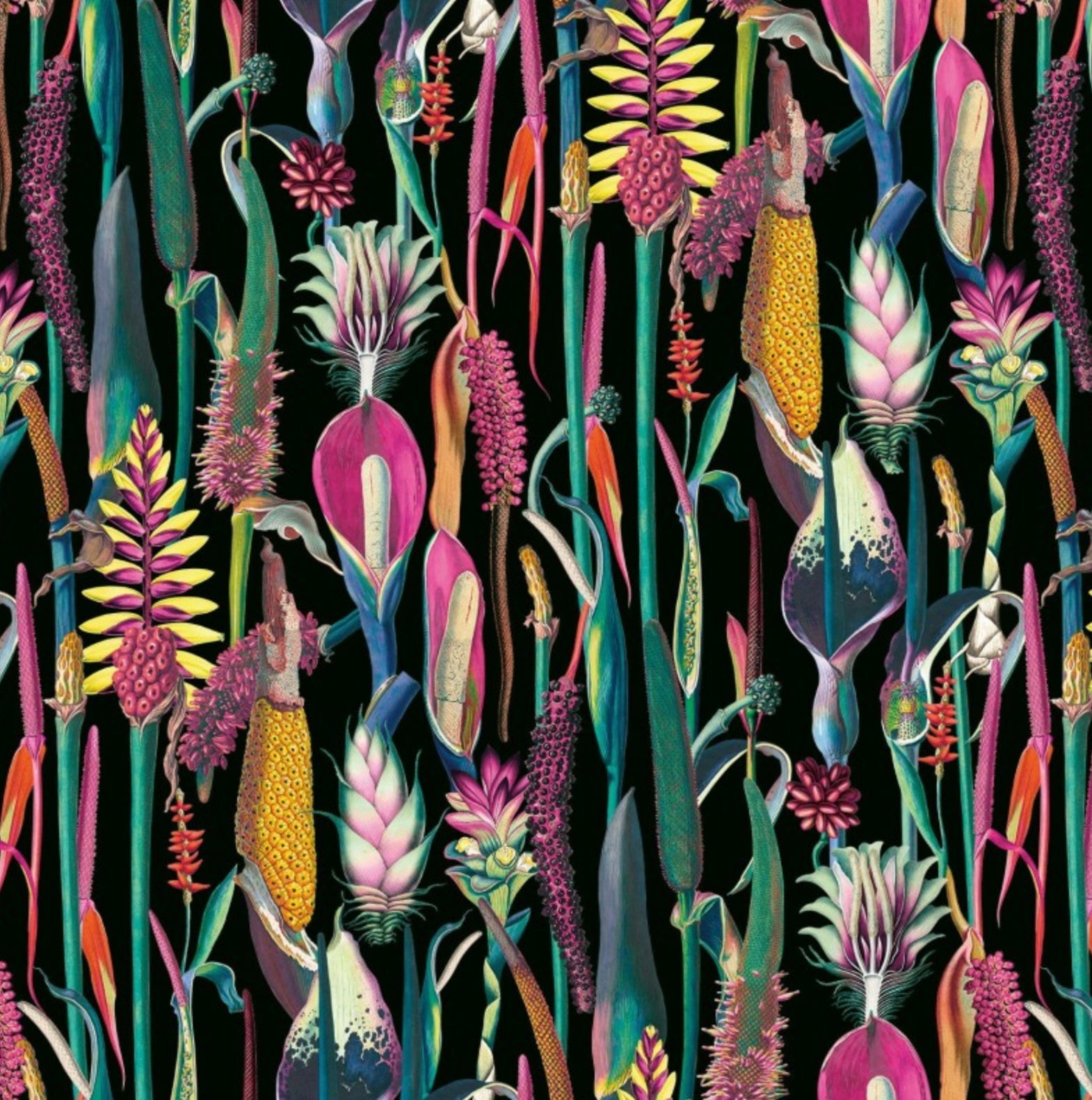 Botanical black velvet cone lampshade, extra tall lampshade