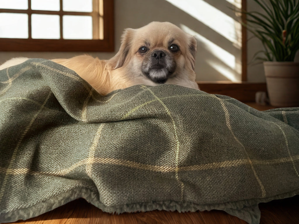 Forest Green Check Dog Blanket with Sherpa Fleece