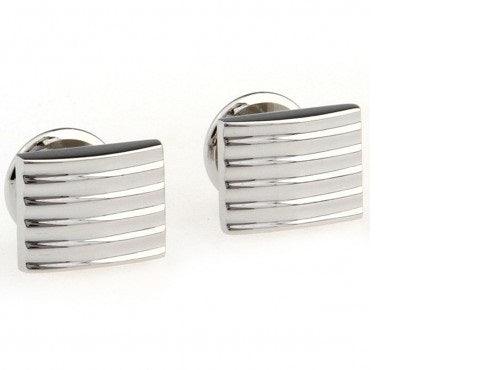 Plain Silver Striped Cufflinks