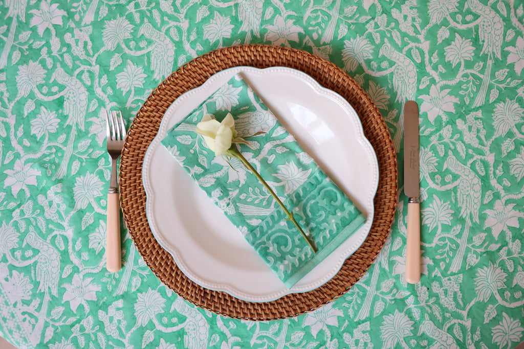 Jade Garden Tablecloth Hand Blocked Cotton