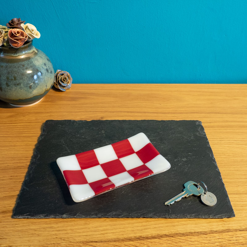 Chequered White and Colour Medium Glass Tray