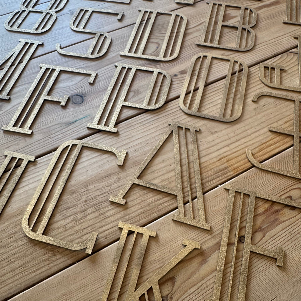 Gold Distressed Art Deco Metal Letters and Numbers 5 inch or 12 inch
