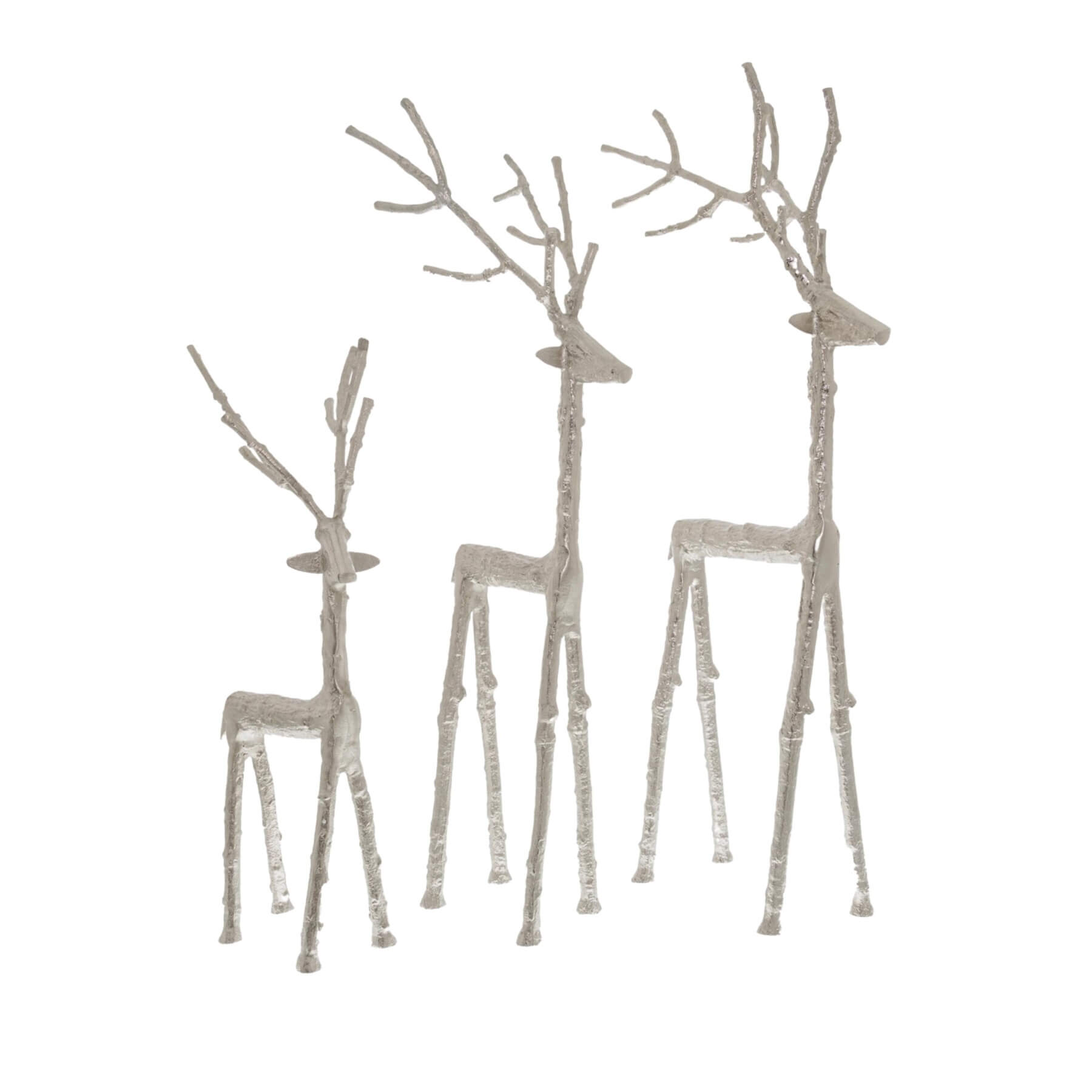 Silver stag ornament with detailed antlers, elegant metal decor for home or holiday display. by sostter at brixbailey.com