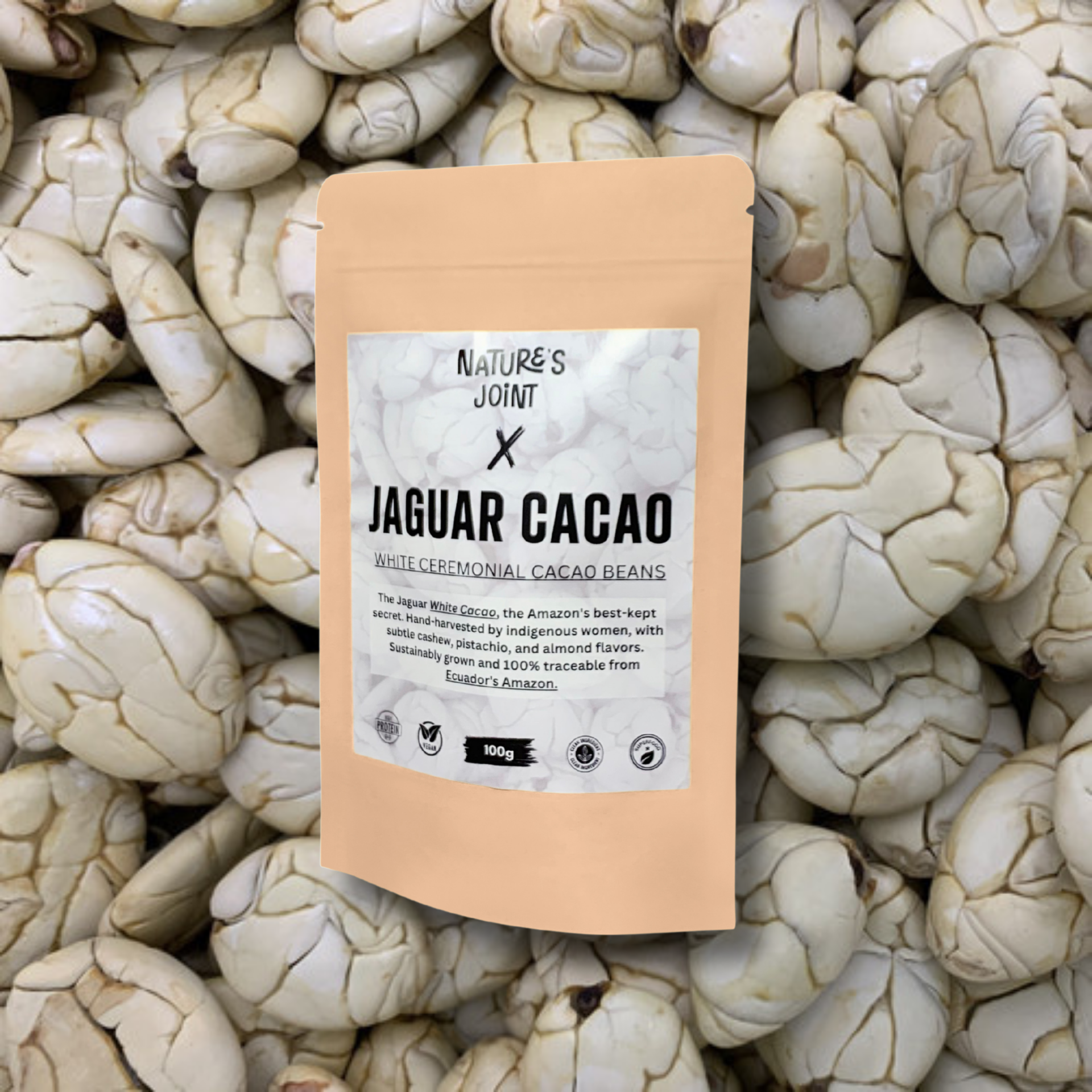 White Jaguar Cacao Beans Ceremonial Grade 100g