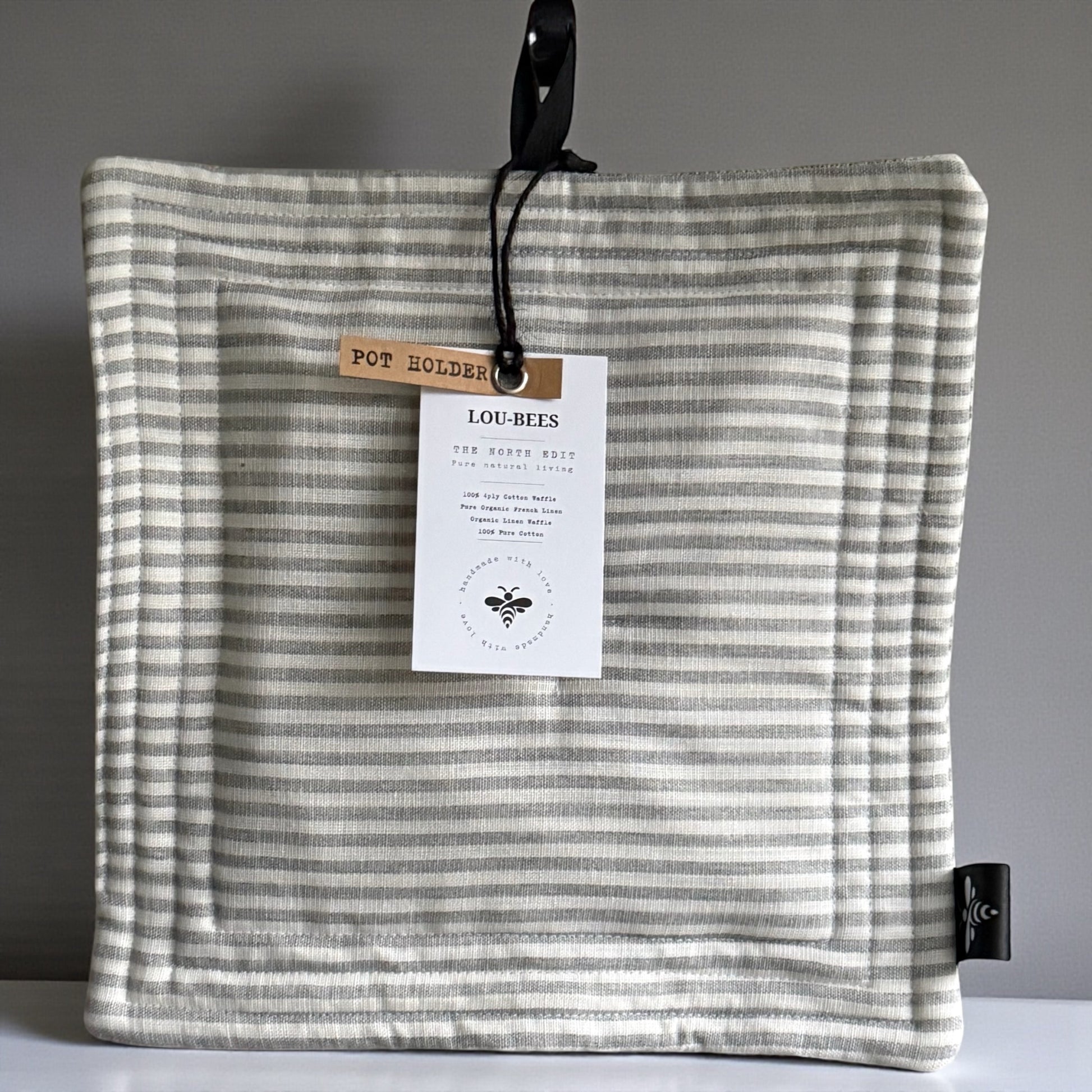 Linen Grey Striped Pot Holder