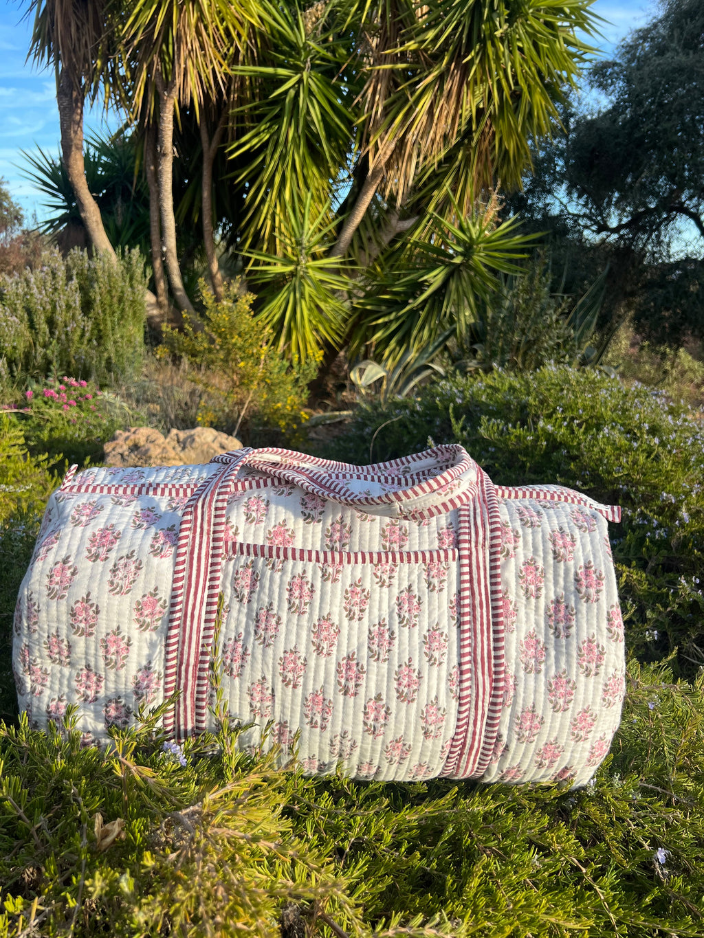 Quilted Block Print Cotton Weekend Duffle Bag