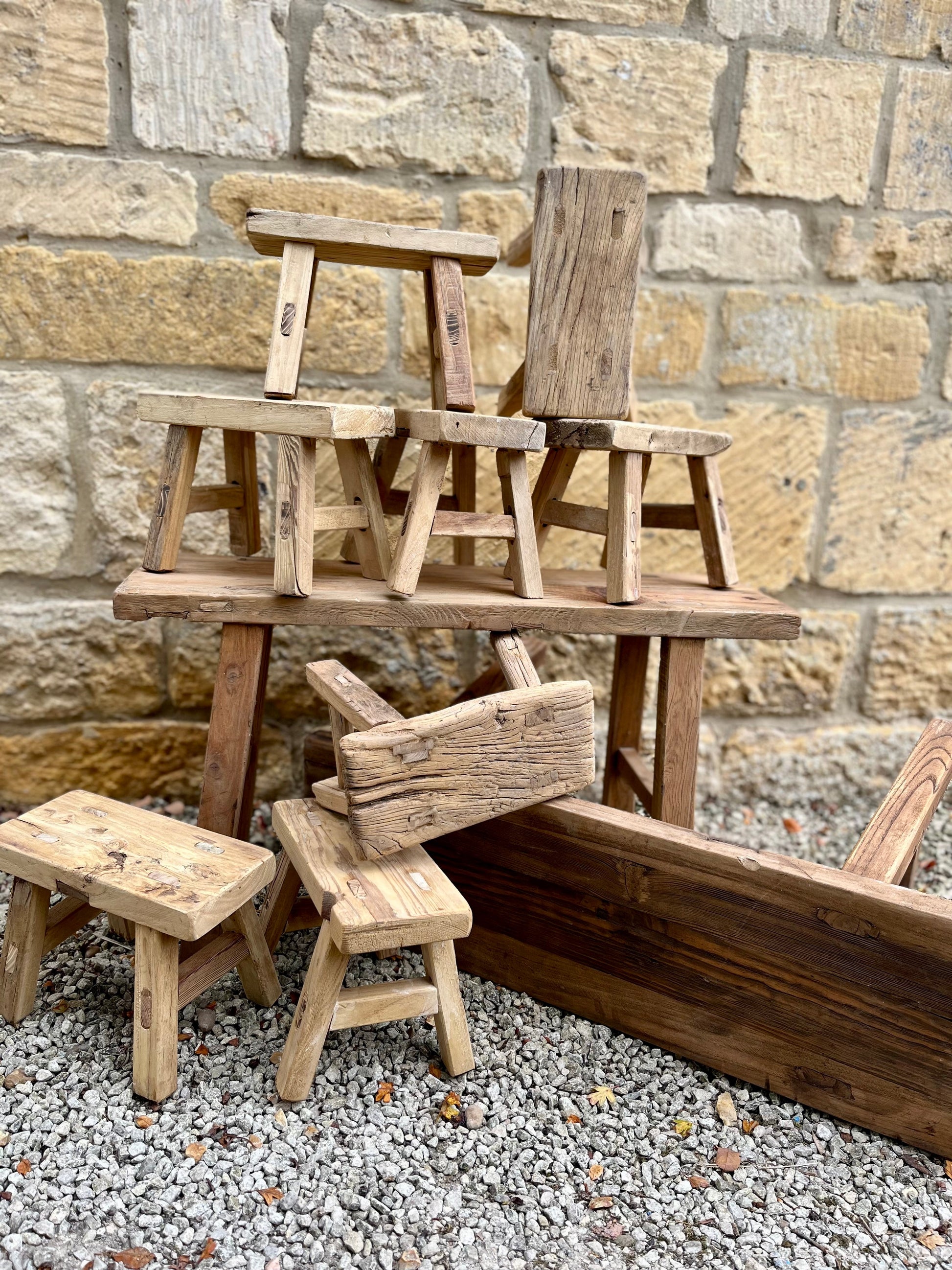 Rustic Reclaimed Elm Mini Stool
