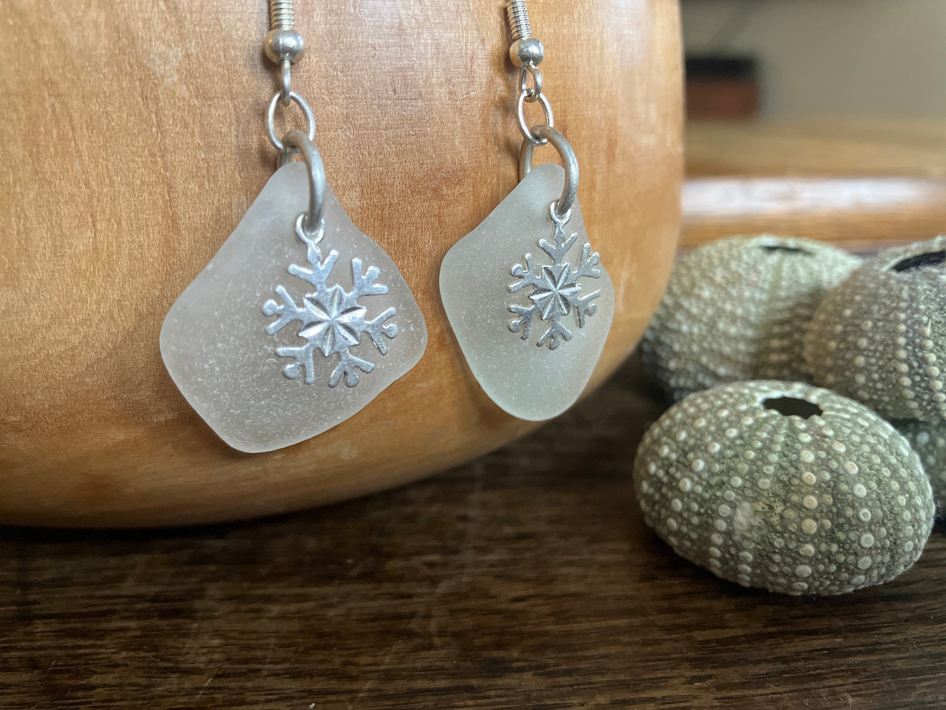 Snowflake Scottish Seaglass Silver Earrings